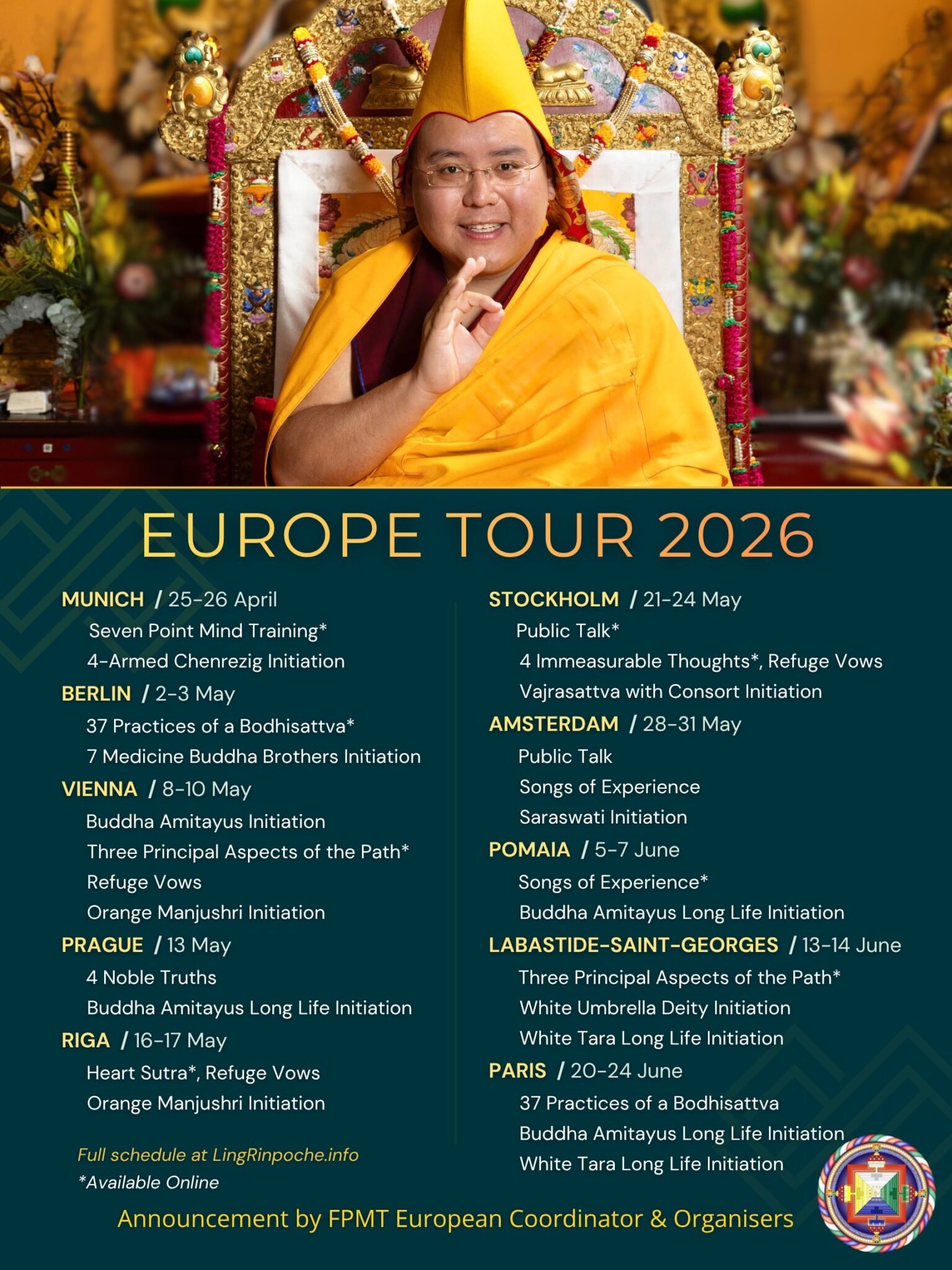 Ling Rinpoche Europe Tour 2026