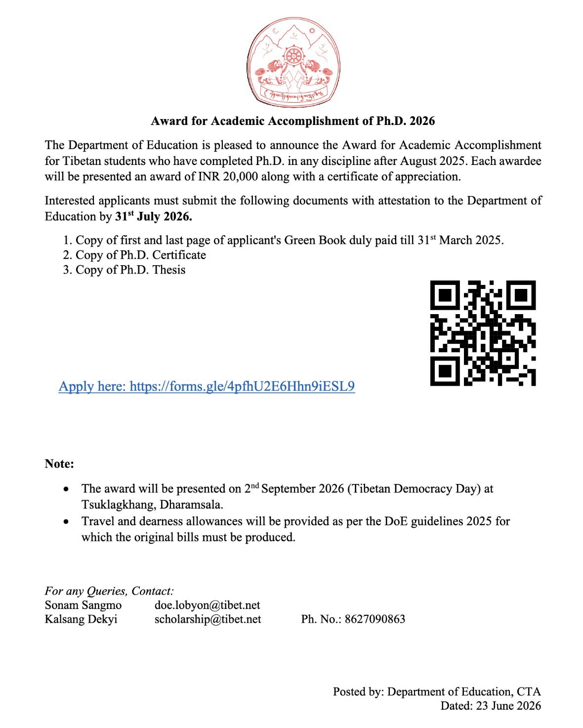 Award for Academic Accomplishment of Ph.D. 2026