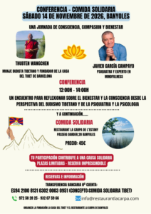 Poster: Conferencia y comida solidaria con Thubten Wangchen y Javier García Campayo