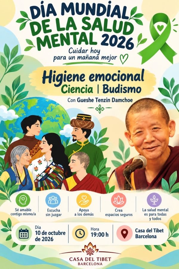Poster for Día Mundial de la Salud Mental: conferencia sobre higiene emocional, ciencia y budismo