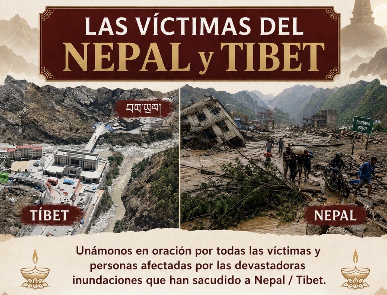Poster: Puja por las víctimas de la inundación de Nepal y Tibet