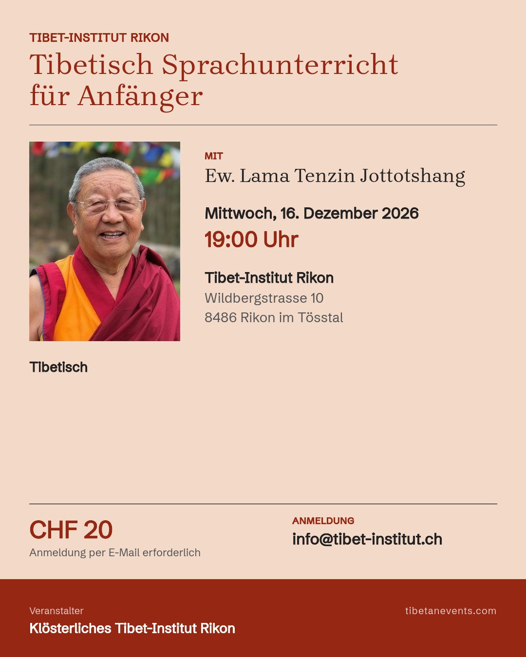 Poster: Tibetisch Sprachunterricht für Anfänger