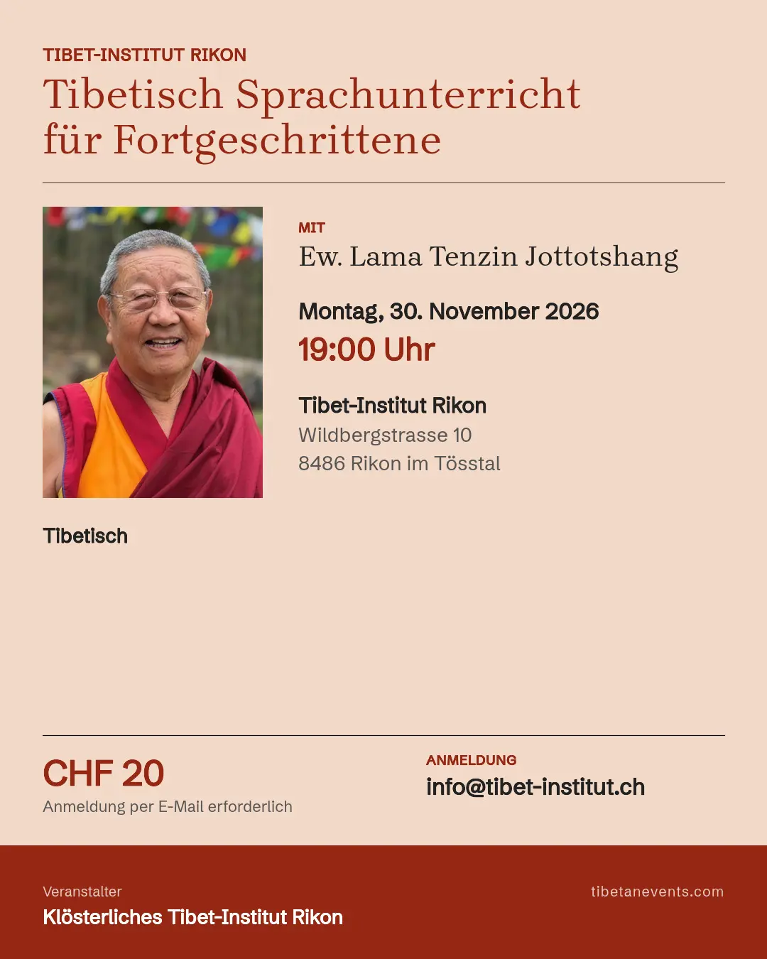 Poster: Tibetisch Sprachunterricht für Fortgeschrittene